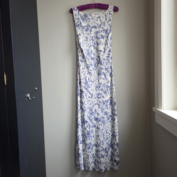 Reformation NWOT Topanga Blue Off White Floral Midi Sleevless Georgette Dress L - Picture 3 of 16
